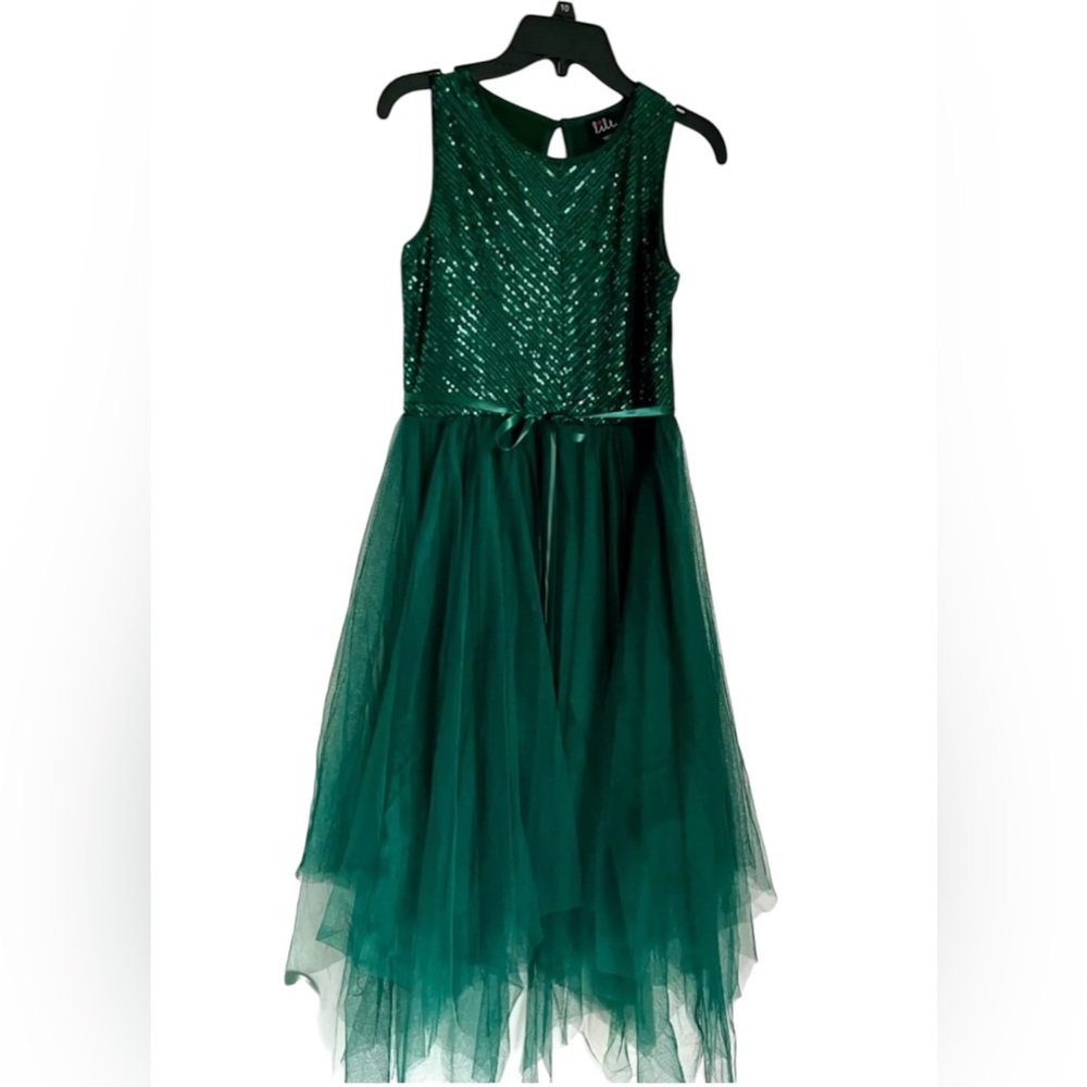 lilt Emerald Green Sequin Tulle Formal Dress for Girls